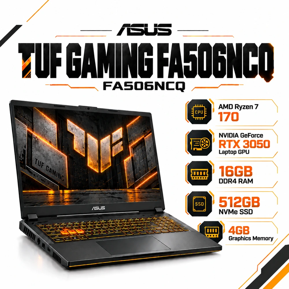 لپ تاپ ایسوس FA506NCQ Ryzen 7 170 RTX 3050