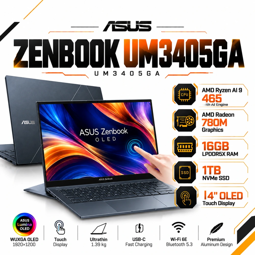 بررسی لپ تاپ ایسوس UM3405GA Ryzen AI 9 465