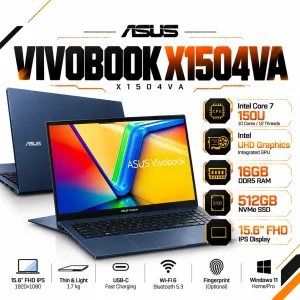 لپ تاپ ایسوس Vivobook X1504VA Core 7 150U Intel UHD آبی