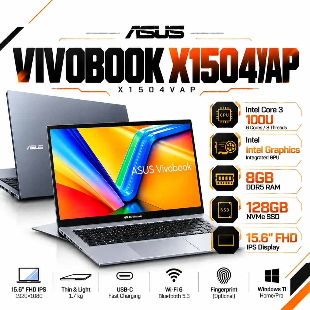 لپ تاپ ایسوس Vivobook X1504VAP Core 3 100U Intel Graphics